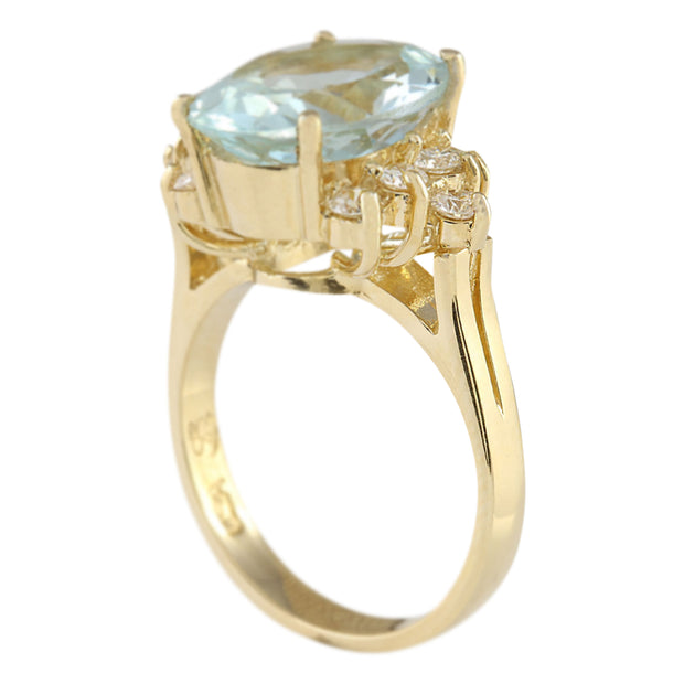 4.75 Carat Natural Aquamarine 14K Yellow Gold Diamond Ring - Fashion Strada