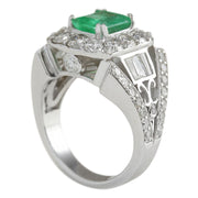 4.75 Carat Natural Emerald 14K White Gold Diamond Ring - Fashion Strada