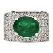 4.78 Carat Natural Emerald 14K White Gold Diamond Ring - Fashion Strada