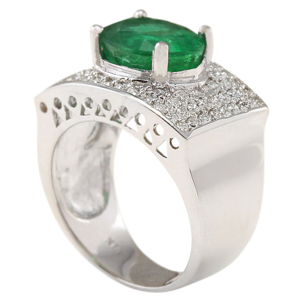 4.78 Carat Natural Emerald 14K White Gold Diamond Ring - Fashion Strada