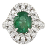 4.83 Carat Natural Emerald 14K White Gold Diamond Ring - Fashion Strada