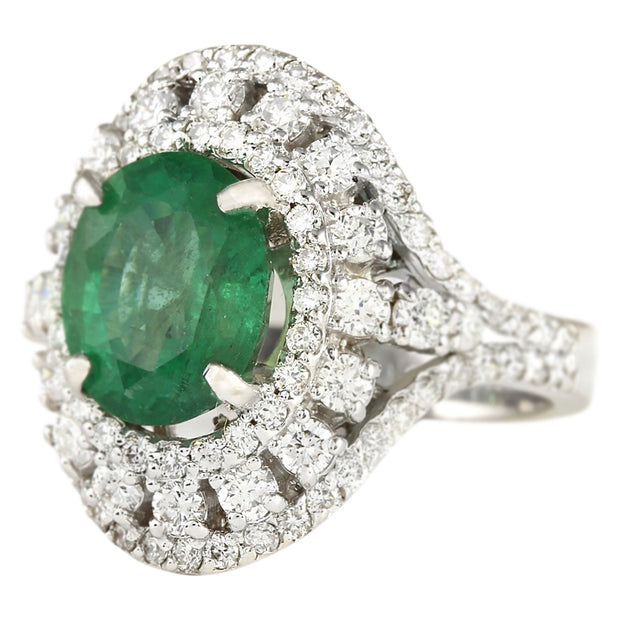 4.83 Carat Natural Emerald 14K White Gold Diamond Ring - Fashion Strada