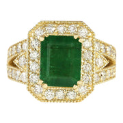 4.86 Carat Natural Emerald 14K Yellow Gold Diamond Ring - Fashion Strada
