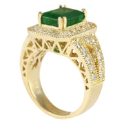 4.86 Carat Natural Emerald 14K Yellow Gold Diamond Ring - Fashion Strada