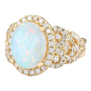 4.86 Carat Natural Opal 14K Yellow Gold Diamond Ring - Fashion Strada