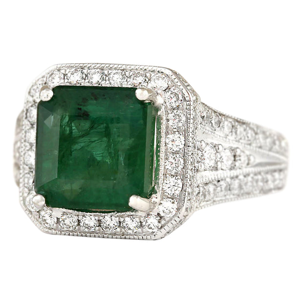 4.88 Carat Natural Emerald 14K White Gold Diamond Ring - Fashion Strada