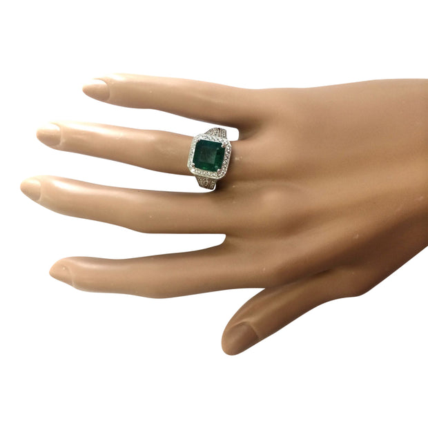 4.88 Carat Natural Emerald 14K White Gold Diamond Ring - Fashion Strada