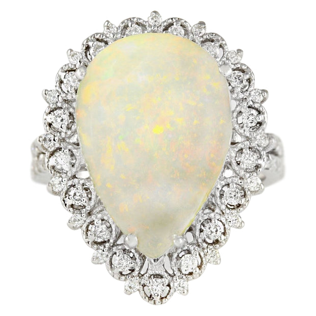 4.93 Carat Natural Opal 14K White Gold Diamond Ring - Fashion Strada