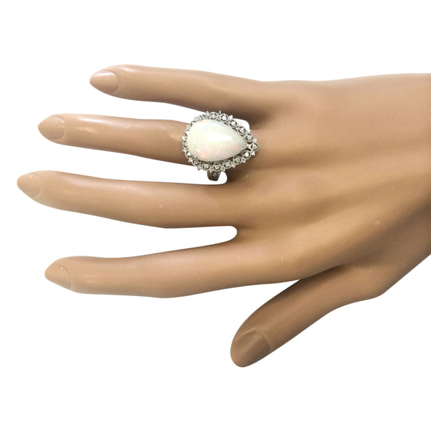 4.93 Carat Natural Opal 14K White Gold Diamond Ring - Fashion Strada