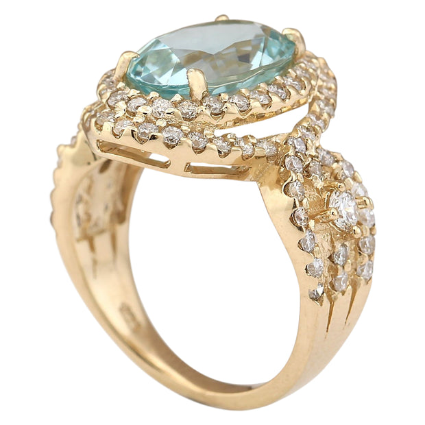 5.00 Carat Natural Aquamarine 14K Yellow Gold Diamond Ring - Fashion Strada