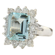 5.06 Carat Natural Aquamarine 14K White Gold Diamond Ring - Fashion Strada