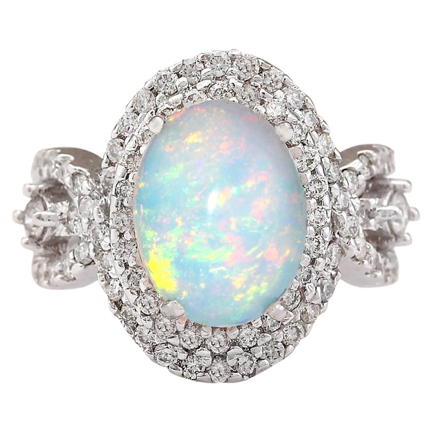 5.07 Carat Natural Opal 14K White Gold Diamond Ring - Fashion Strada