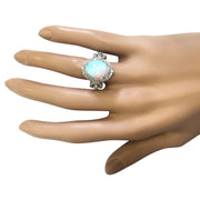 5.07 Carat Natural Opal 14K White Gold Diamond Ring - Fashion Strada