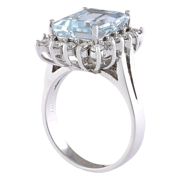 5.08 Carat Natural Aquamarine 14K White Gold Diamond Ring - Fashion Strada