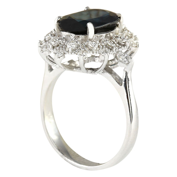 5.08 Carat Natural Sapphire 14K White Gold Diamond Ring - Fashion Strada
