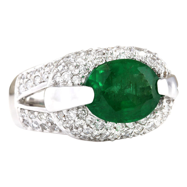 5.08 Carat Natural Emerald 14K White Gold Diamond Ring - Fashion Strada