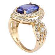 5.11 Carat Natural Tanzanite 14K Yellow Gold Diamond Ring - Fashion Strada