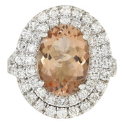 5.12 Carat Natural Morganite 14K White Gold Diamond Ring - Fashion Strada