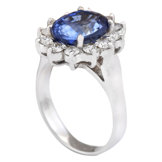 5.14 Carat Natural Sapphire 14K White Gold Diamond Ring - Fashion Strada
