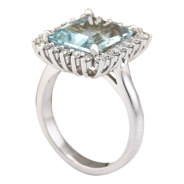 5.15 Carat Natural Aquamarine 14K White Gold Diamond Ring - Fashion Strada
