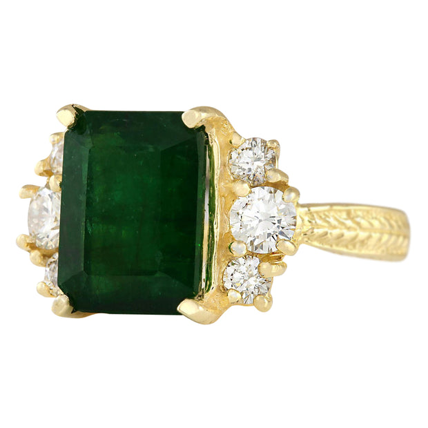 5.15 Carat Natural Emerald 14K Yellow Gold Diamond Ring - Fashion Strada