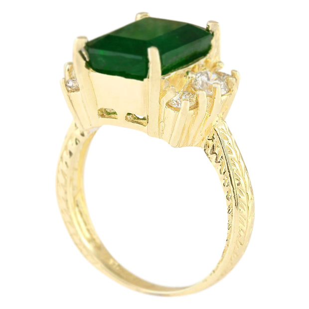 5.15 Carat Natural Emerald 14K Yellow Gold Diamond Ring - Fashion Strada