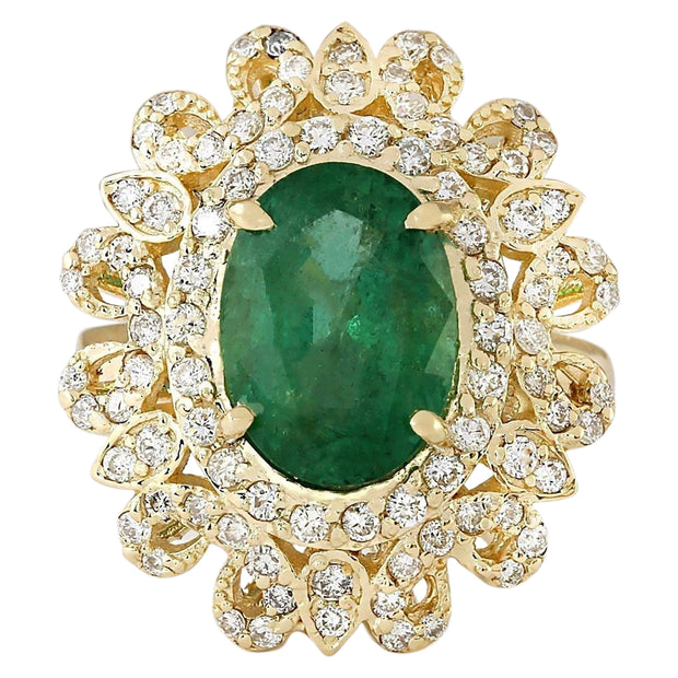 5.16 Carat Natural Emerald 14K Yellow Gold Diamond Ring - Fashion Strada