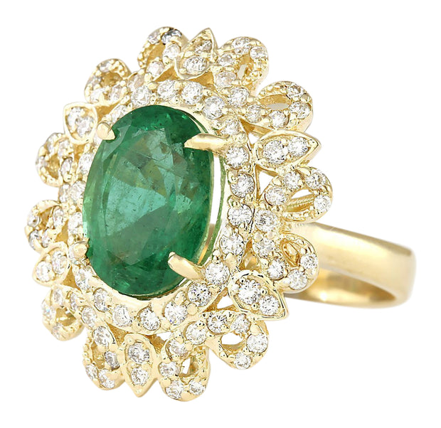 5.16 Carat Natural Emerald 14K Yellow Gold Diamond Ring - Fashion Strada