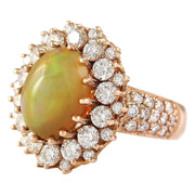 5.19 Carat Natural Opal 14K Rose Gold Diamond Ring - Fashion Strada