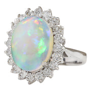 5.19 Carat Natural Opal 14K White Gold Diamond Ring - Fashion Strada