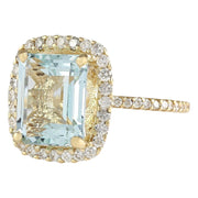 5.20 Carat Natural Aquamarine 14K Yellow Gold Diamond Ring - Fashion Strada