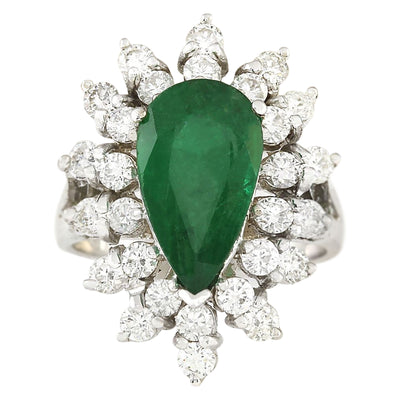 5.20 Carat Natural Emerald 14K White Gold Diamond Ring - Fashion Strada