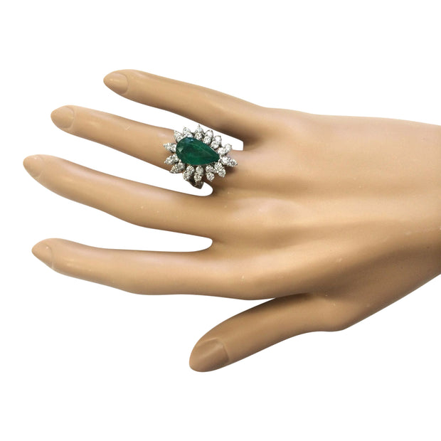 5.20 Carat Natural Emerald 14K White Gold Diamond Ring - Fashion Strada