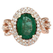 5.25 Carat Natural Emerald 14K Rose Gold Diamond Ring - Fashion Strada