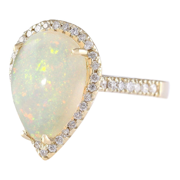 5.27 Carat Natural Opal 14K Yellow Gold Diamond Ring - Fashion Strada