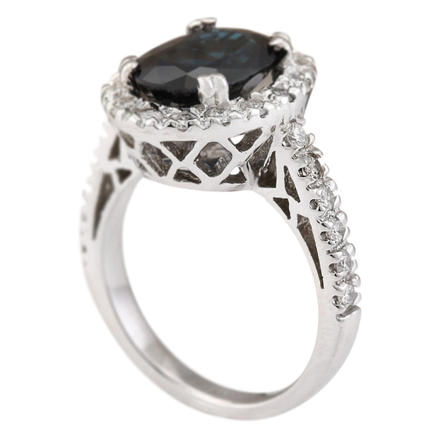 5.28 Carat Natural Sapphire 14K White Gold Diamond Ring - Fashion Strada