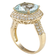 5.36 Carat Natural Aquamarine 14K Yellow Gold Diamond Ring - Fashion Strada