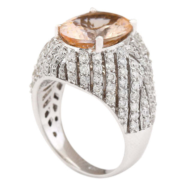 5.38 Carat Natural Morganite 14K White Gold Diamond Ring - Fashion Strada