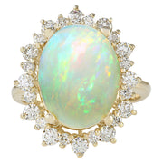 5.45 Carat Natural Opal 14K Yellow Gold Diamond Ring - Fashion Strada