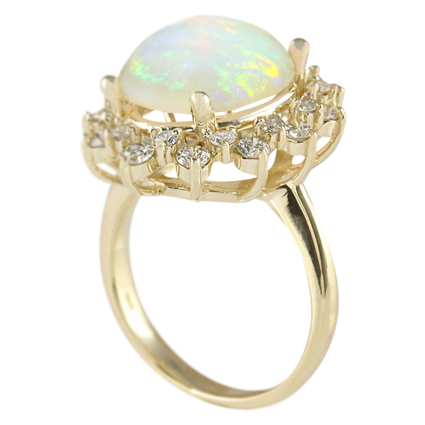 5.45 Carat Natural Opal 14K Yellow Gold Diamond Ring - Fashion Strada