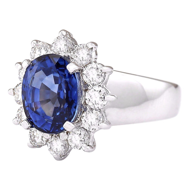 5.48 Carat Natural Sapphire 14K White Gold Diamond Ring - Fashion Strada
