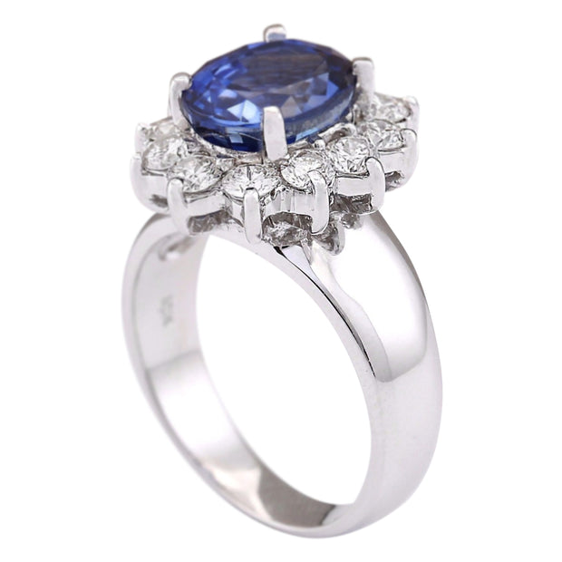 5.48 Carat Natural Sapphire 14K White Gold Diamond Ring - Fashion Strada