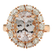 5.48 Carat Natural Morganite 14K Rose Gold Diamond Ring - Fashion Strada