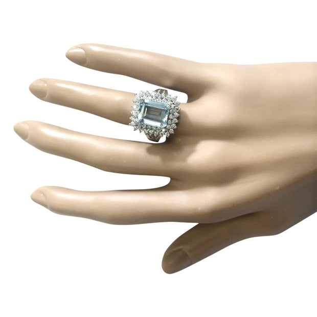 5.52 Carat Natural Aquamarine 14K White Gold Diamond Ring - Fashion Strada