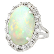 5.54 Carat Natural Opal 14K White Gold Diamond Ring - Fashion Strada