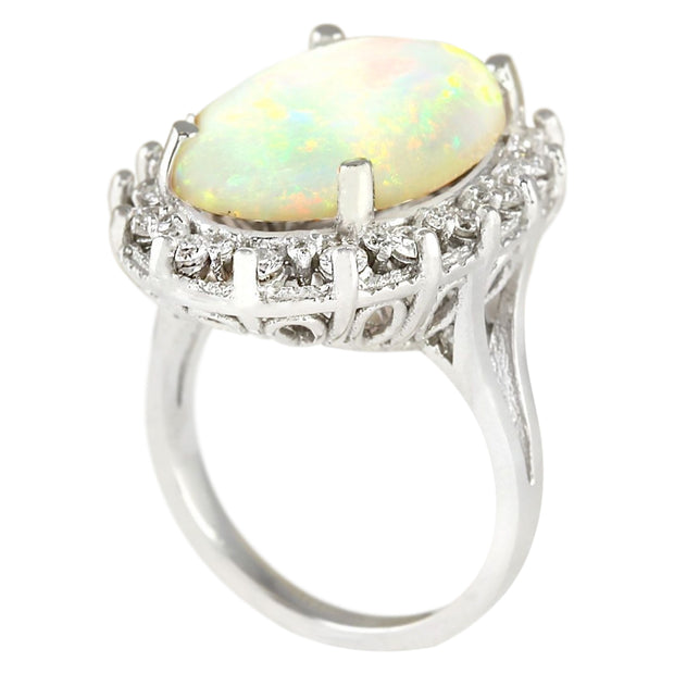 5.54 Carat Natural Opal 14K White Gold Diamond Ring - Fashion Strada
