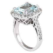 5.63 Carat Natural Aquamarine 14K White Gold Diamond Ring - Fashion Strada