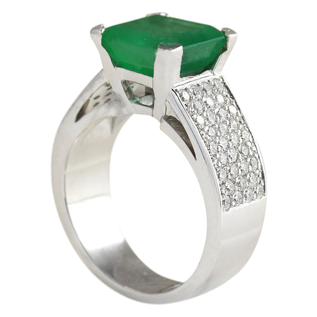 5.66 Carat Natural Emerald 14K White Gold Diamond Ring - Fashion Strada