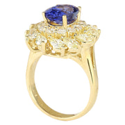 5.73 Carat Natural Tanzanite 14K Yellow Gold Diamond Ring - Fashion Strada