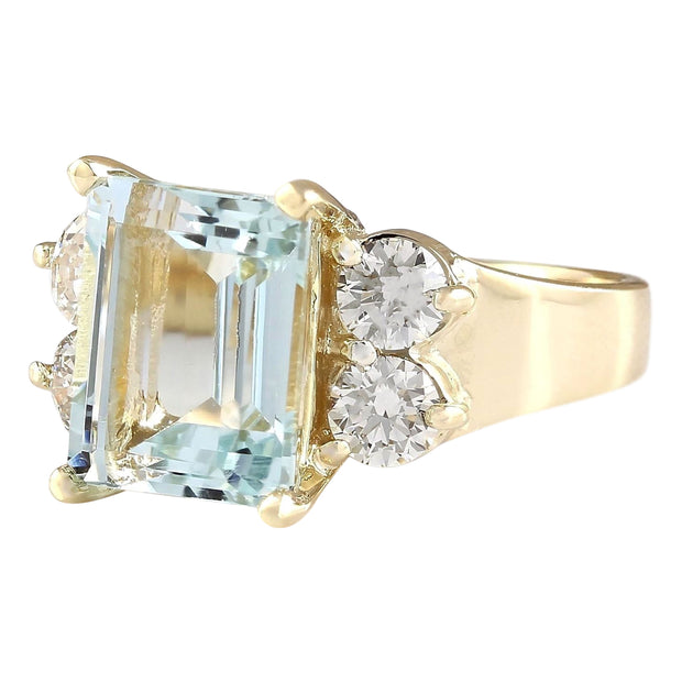 5.84 Carat Natural Aquamarine 14K Yellow Gold Diamond Ring - Fashion Strada